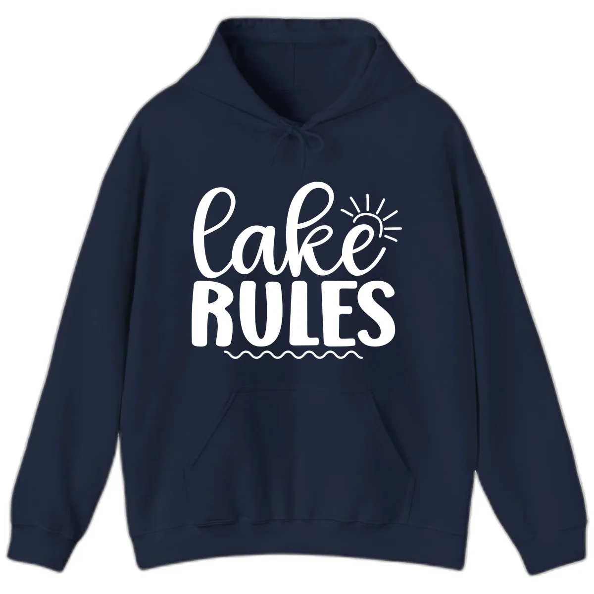 Lake Rules Typography Design Hoodie in Navy