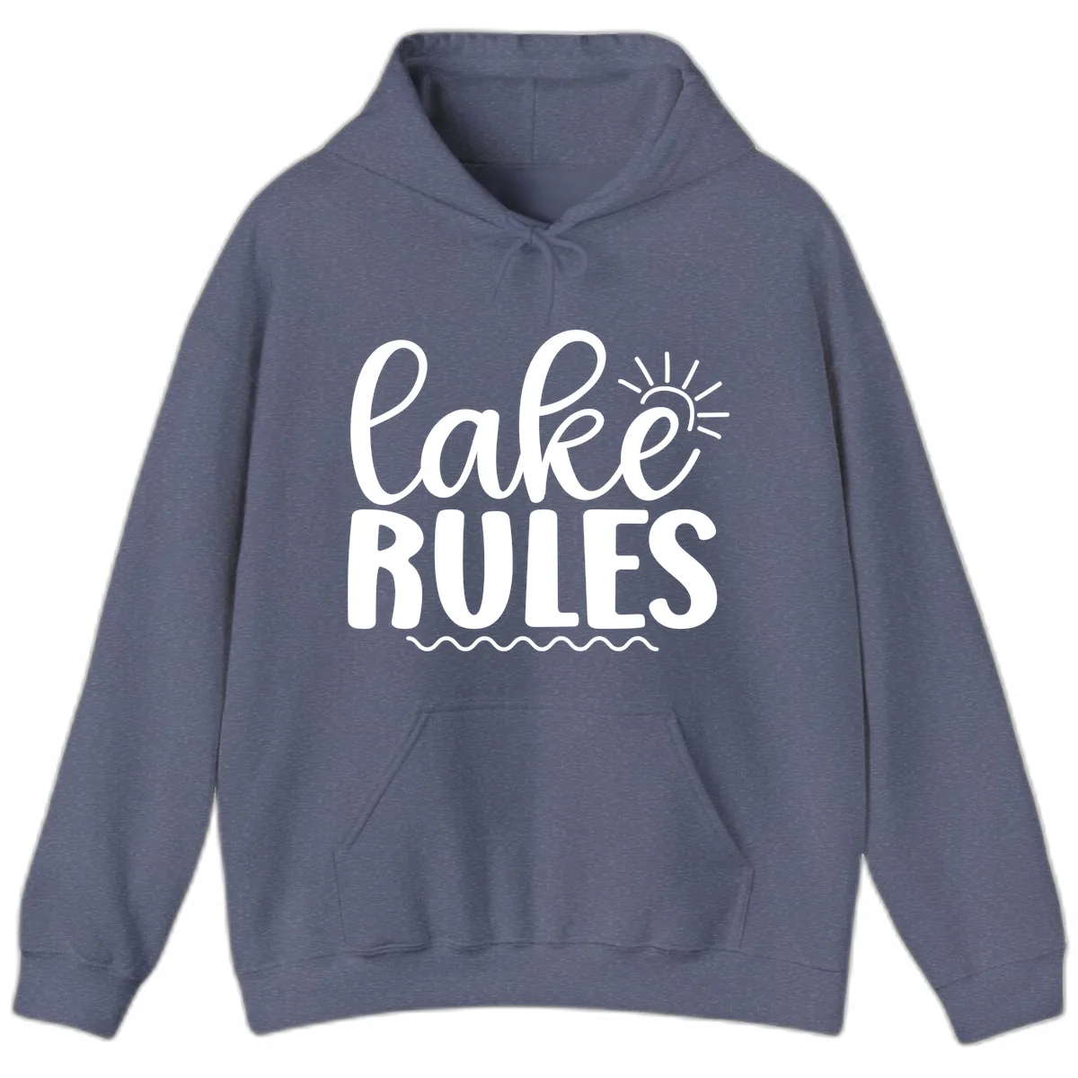 Lake Rules Typography Design Hoodie in Heather Navy