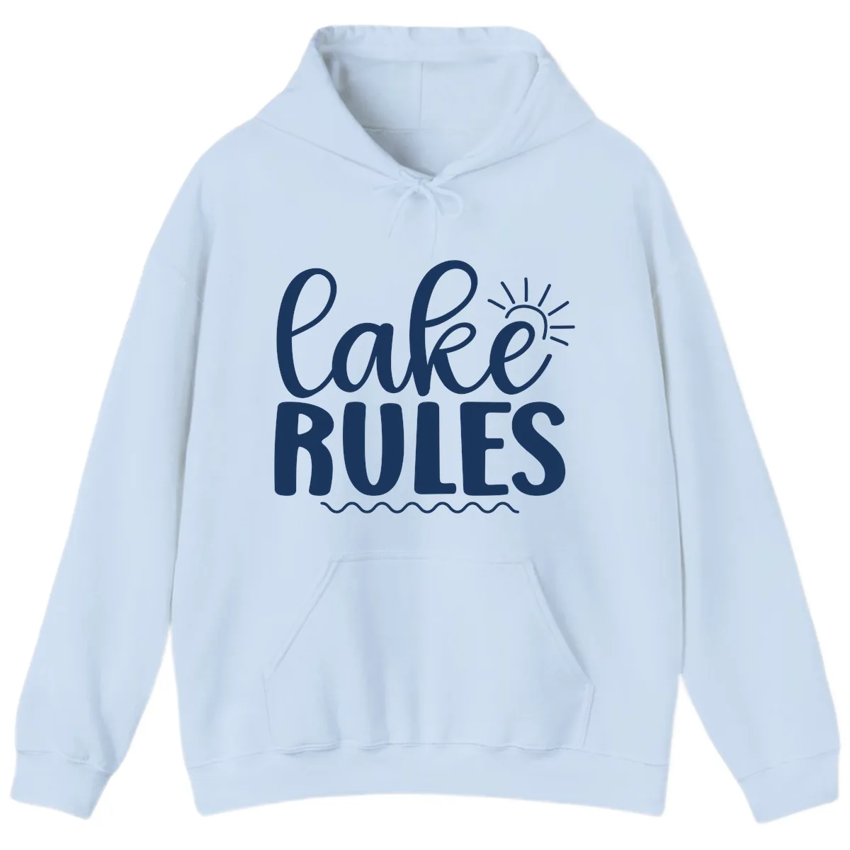 Lake Rules Typography Design Hoodie in Light Blue