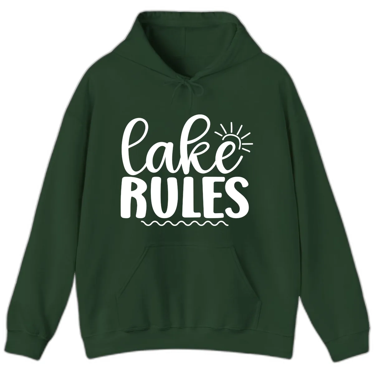 Lake Rules Typography Design Hoodie in Forest Green