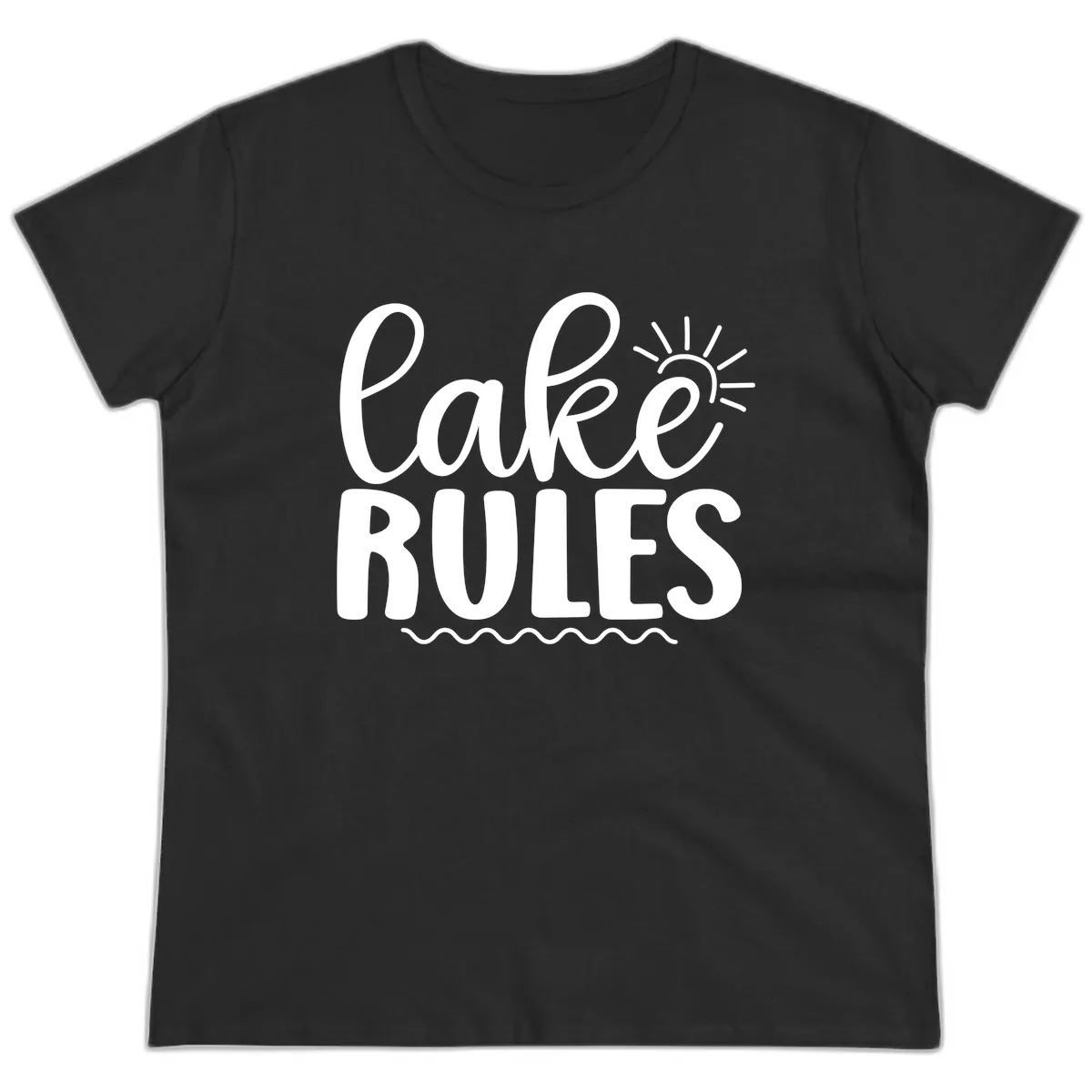 Lake Rules Typography Design Ladies Tee in Black