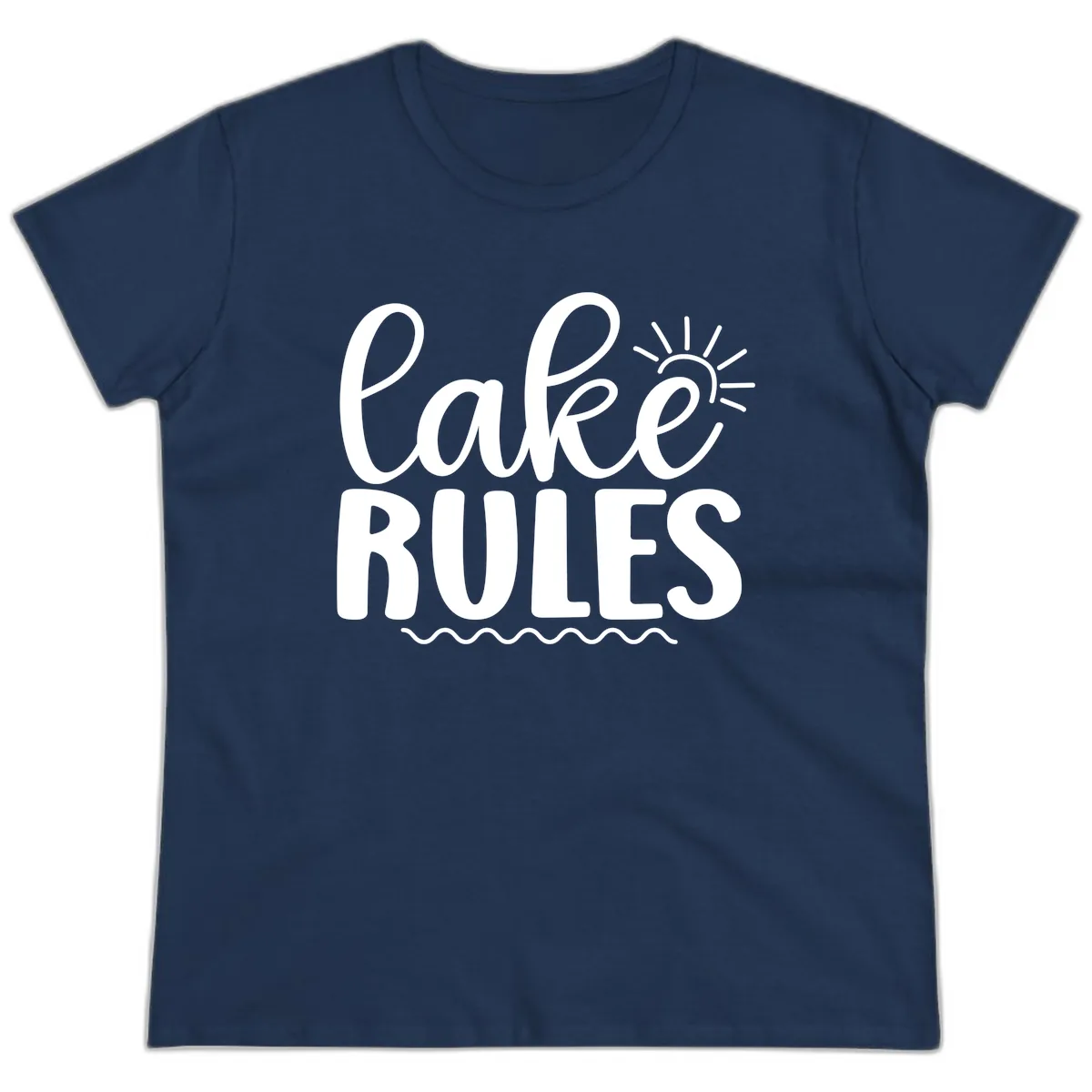 Lake Rules Typography Design Ladies Tee in Navy