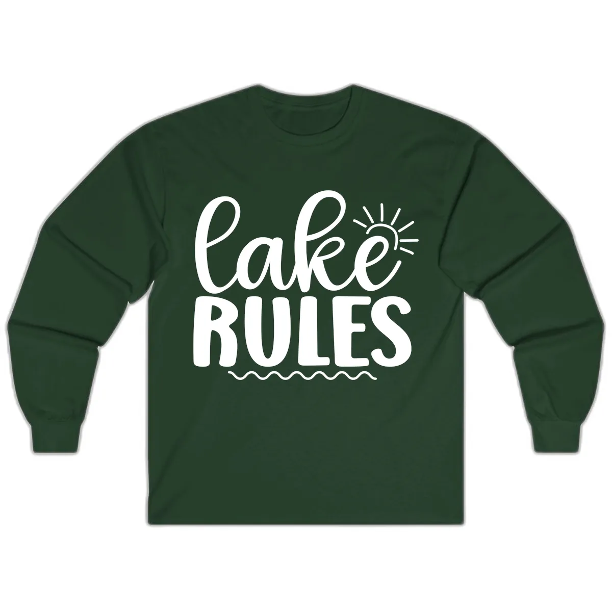 Lake Rules Typography Design Long Sleeve in Forest Green