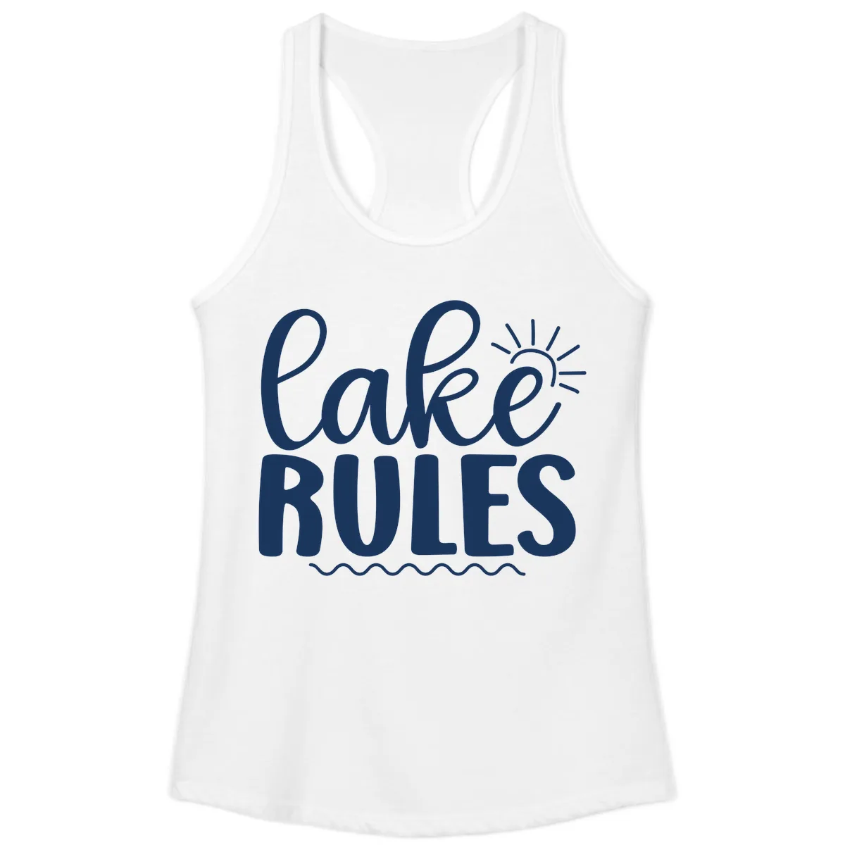 Lake Rules Typography Design Ladies Tank in White