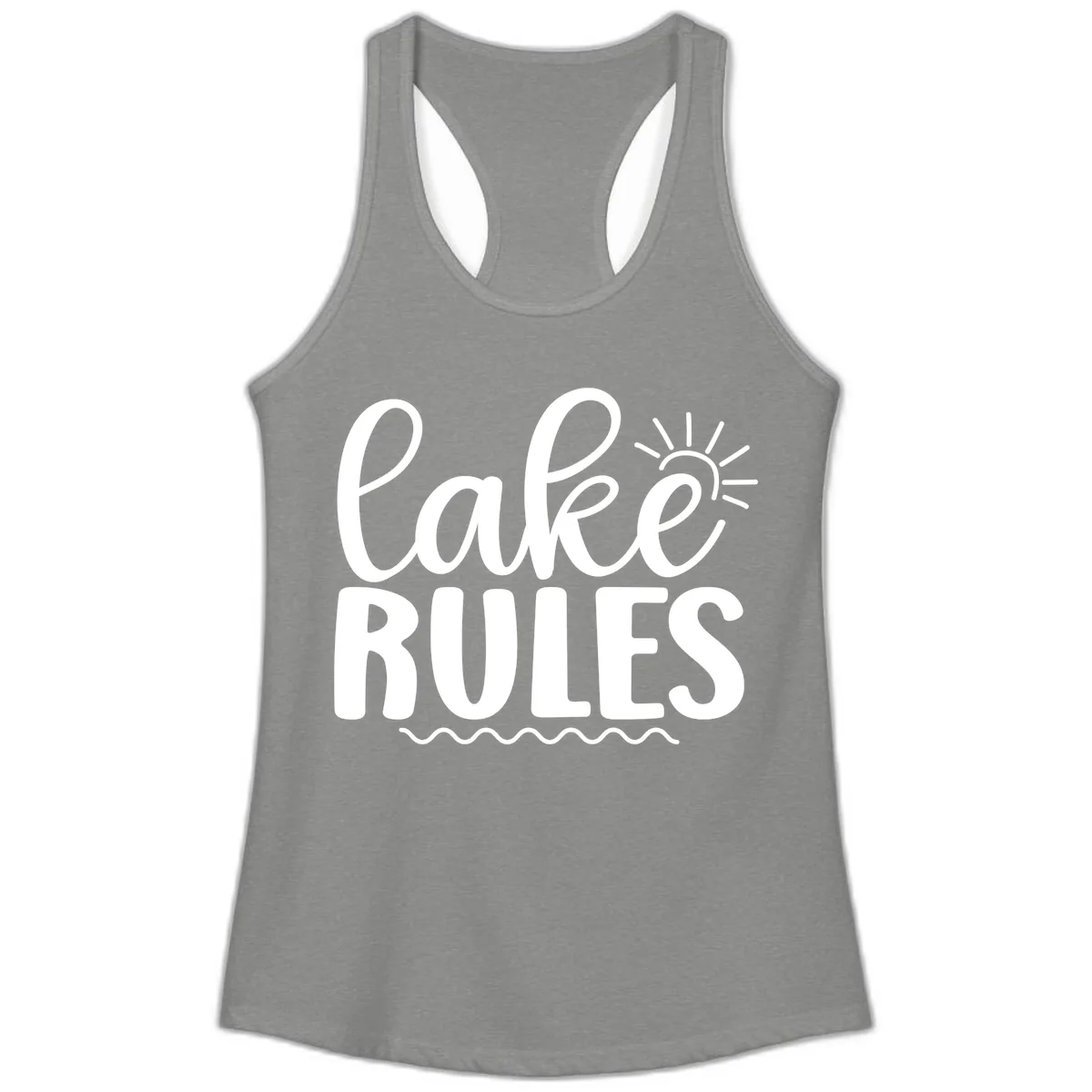 Lake Rules Typography Design Ladies Tank in Heather Grey
