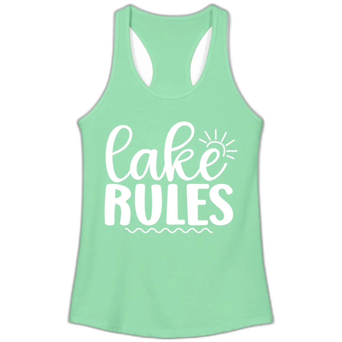 Lake Rules Typography Design Ladies Tank in Solid Mint