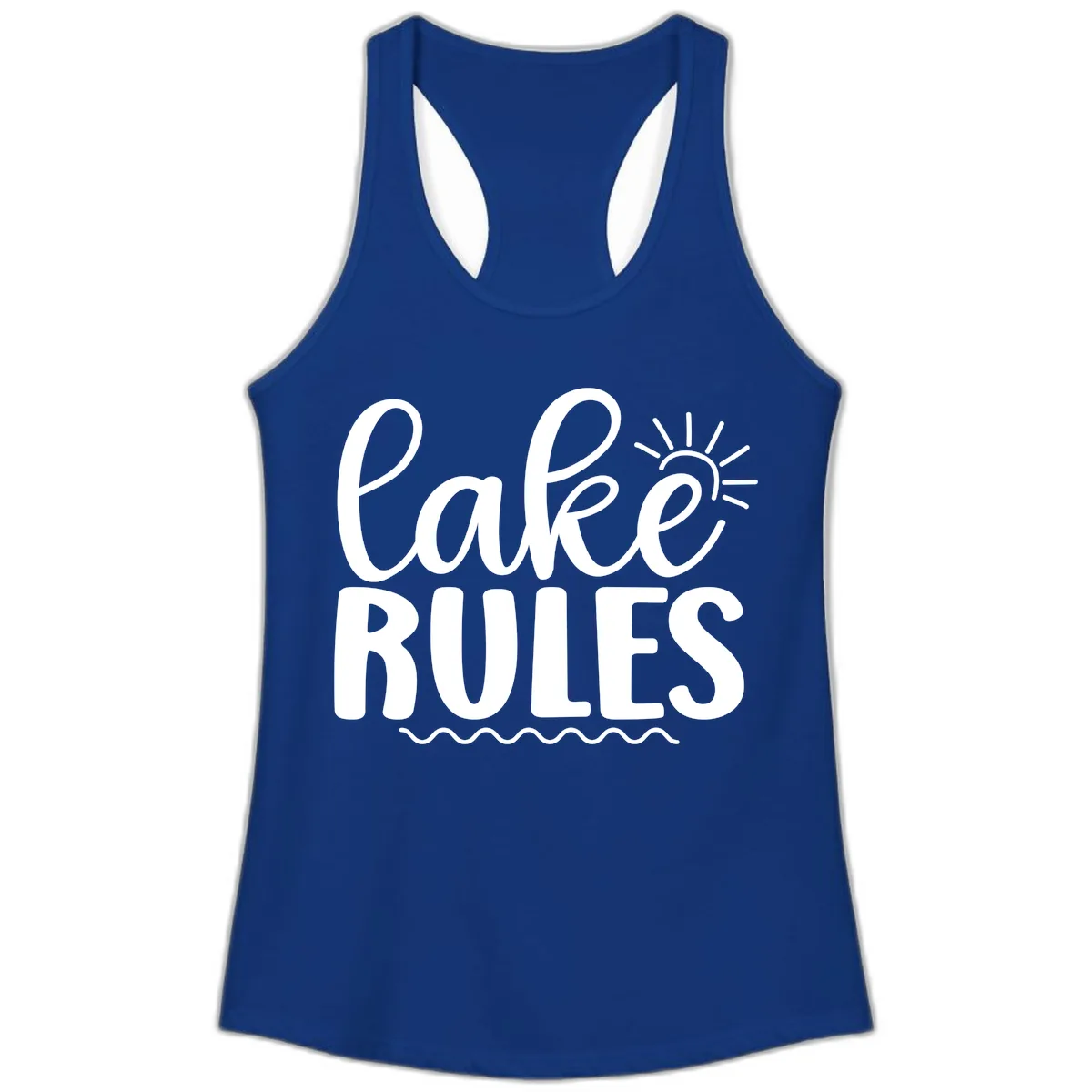 Lake Rules Typography Design Ladies Tank in Solid Royal