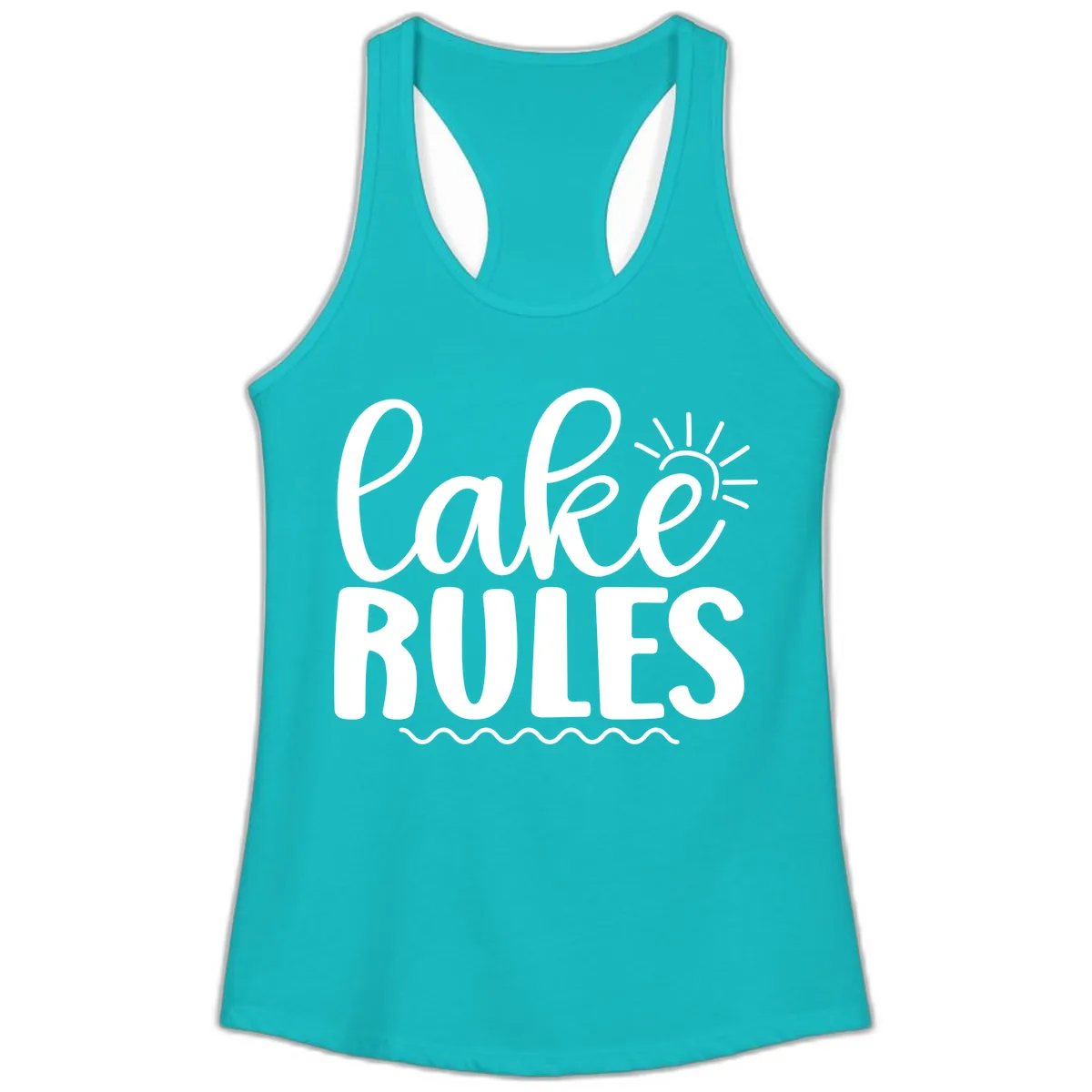 Lake Rules Typography Design Ladies Tank in Tahiti Blue