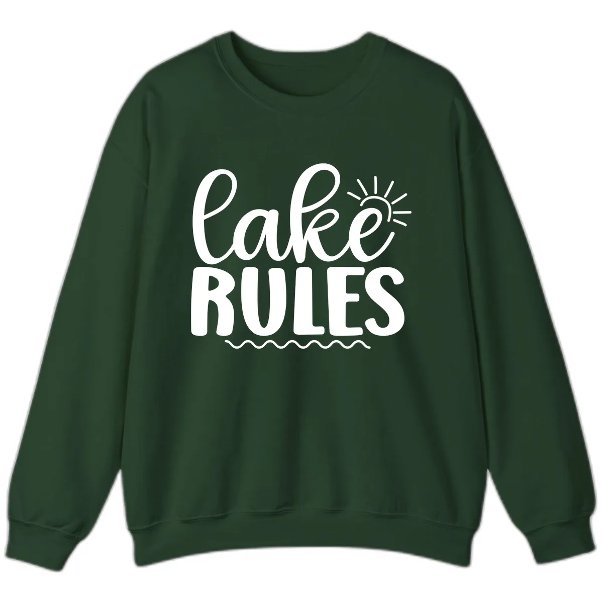 Lake Rules Typography Design Sweatshirt in Forest Green