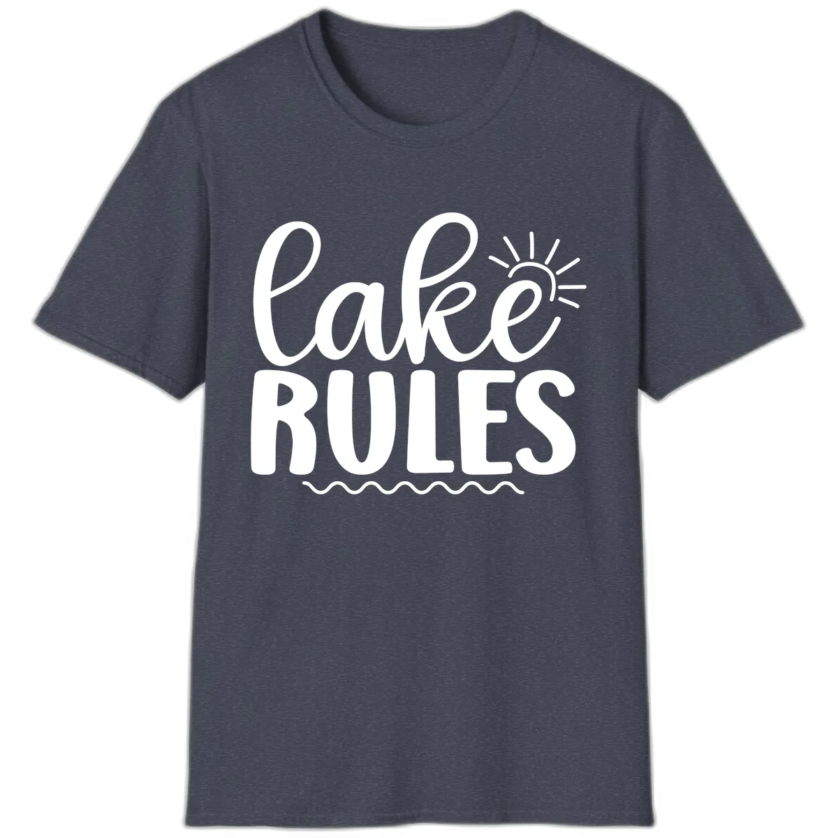 Lake Rules Typography Design T-Shirt in Heather Navy