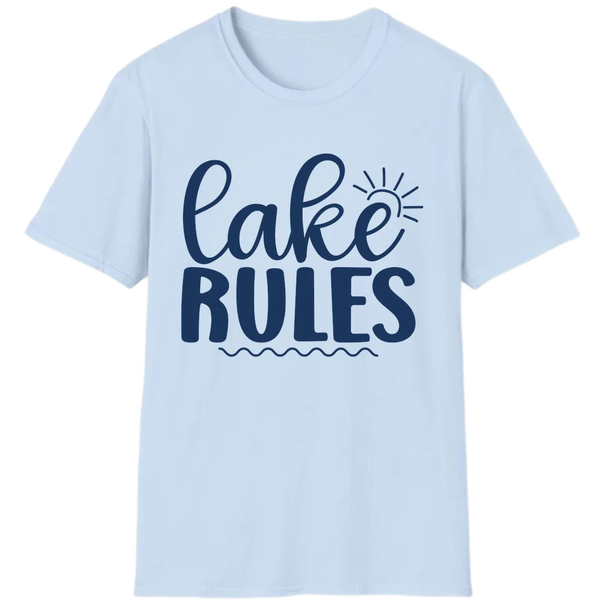 Lake Rules Typography Design T-Shirt in Light Blue