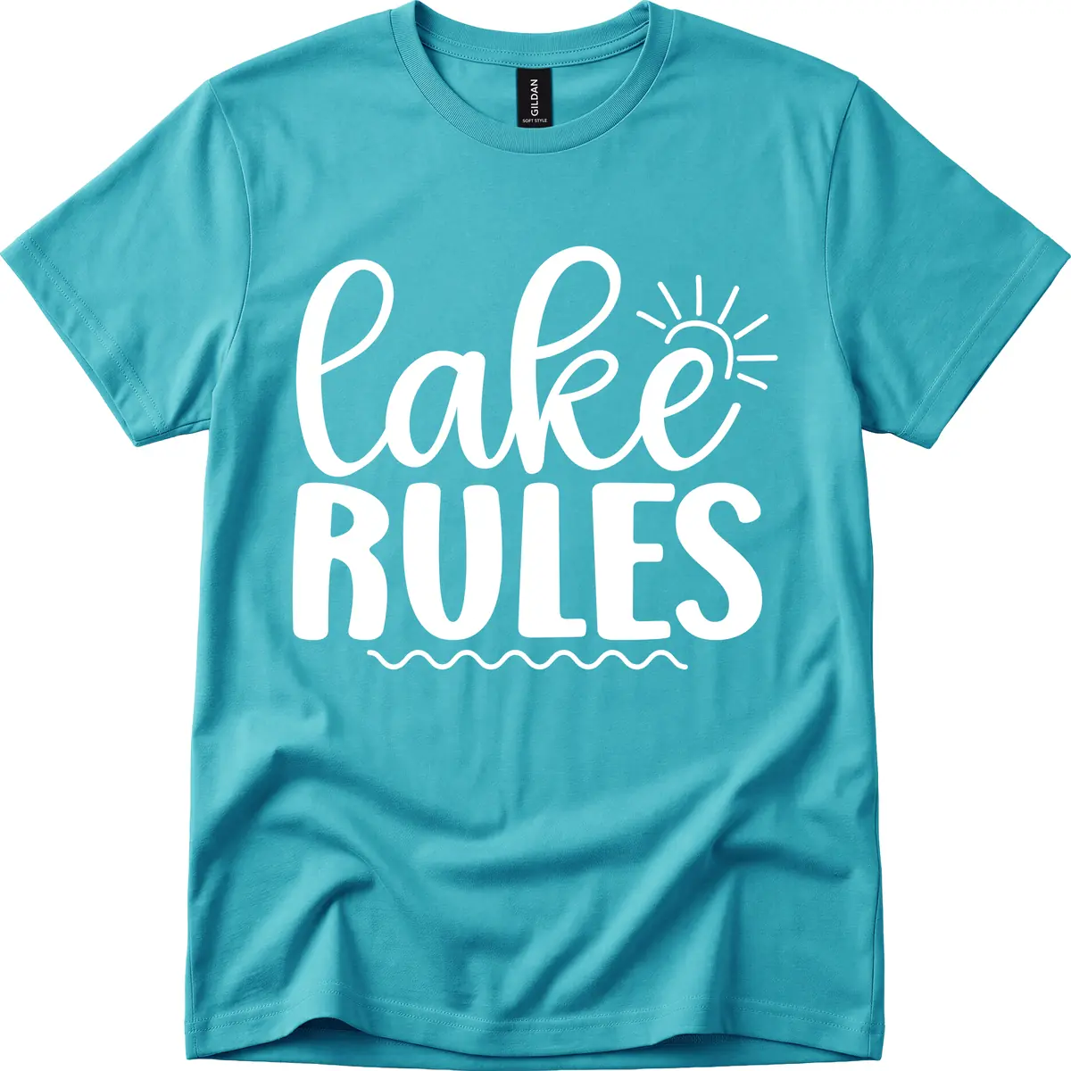 Lake Rules Typography Design T-Shirt in Tropical Blue