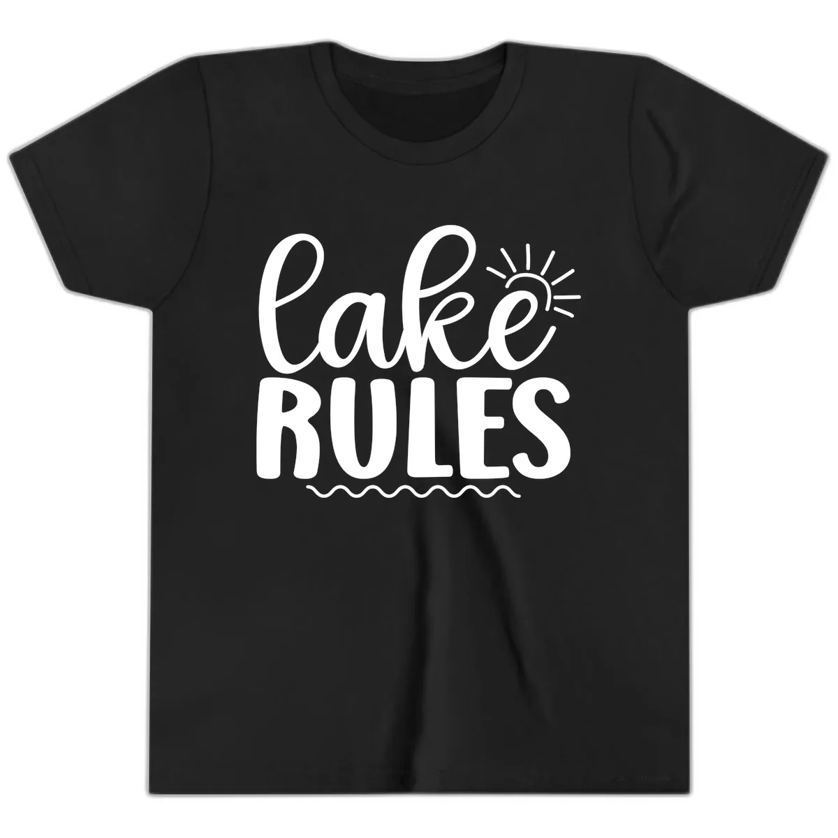 Lake Rules Typography Design Youth T-Shirt in Black