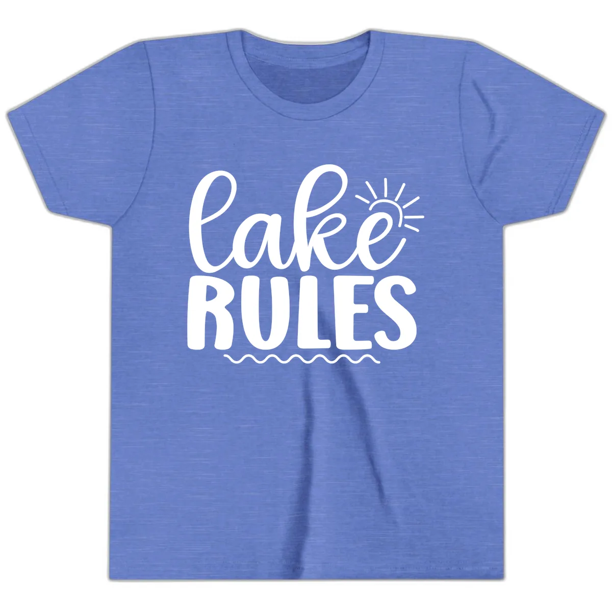 Lake Rules Typography Design Youth T-Shirt in Heather Columbia Blue