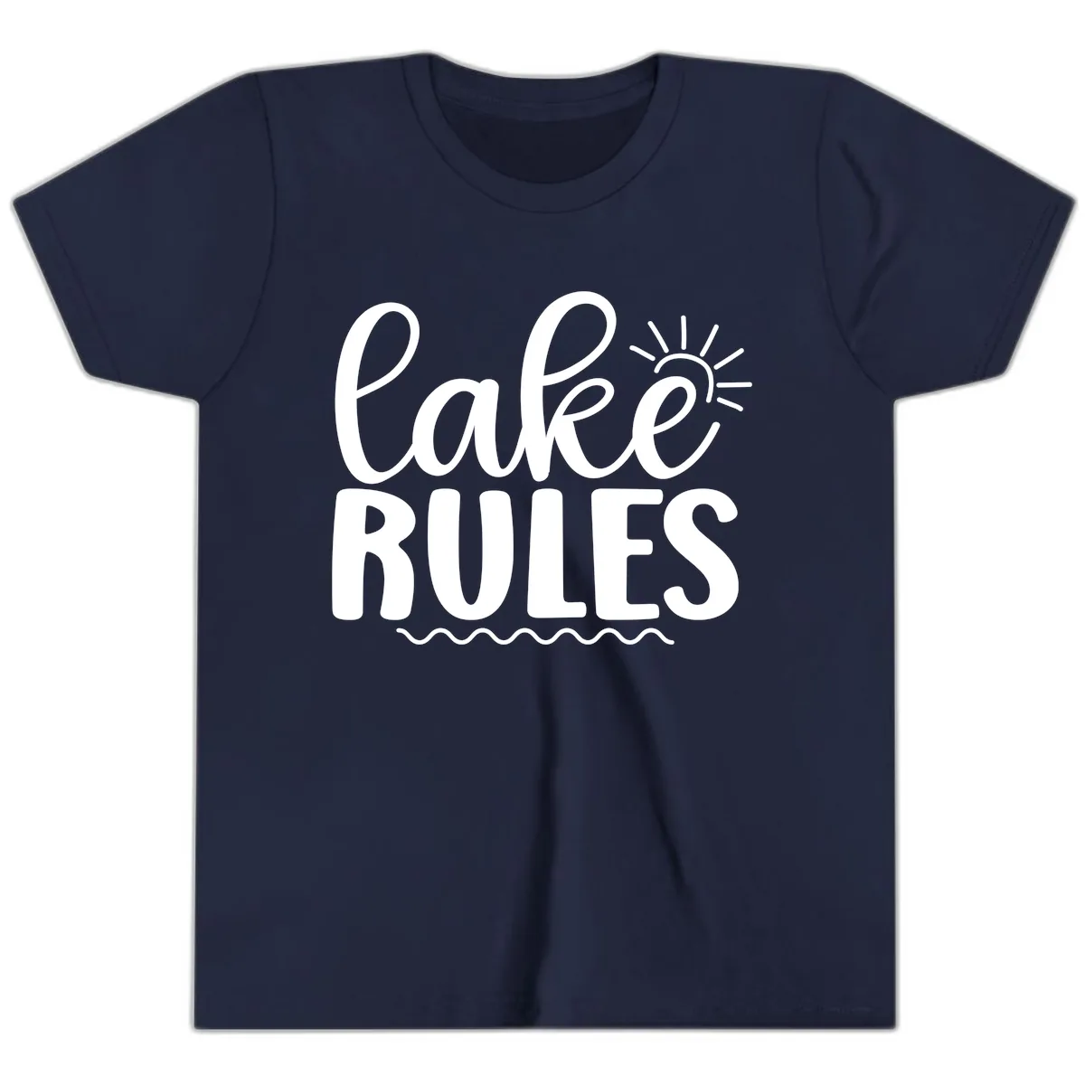 Lake Rules Typography Design Youth T-Shirt in Navy