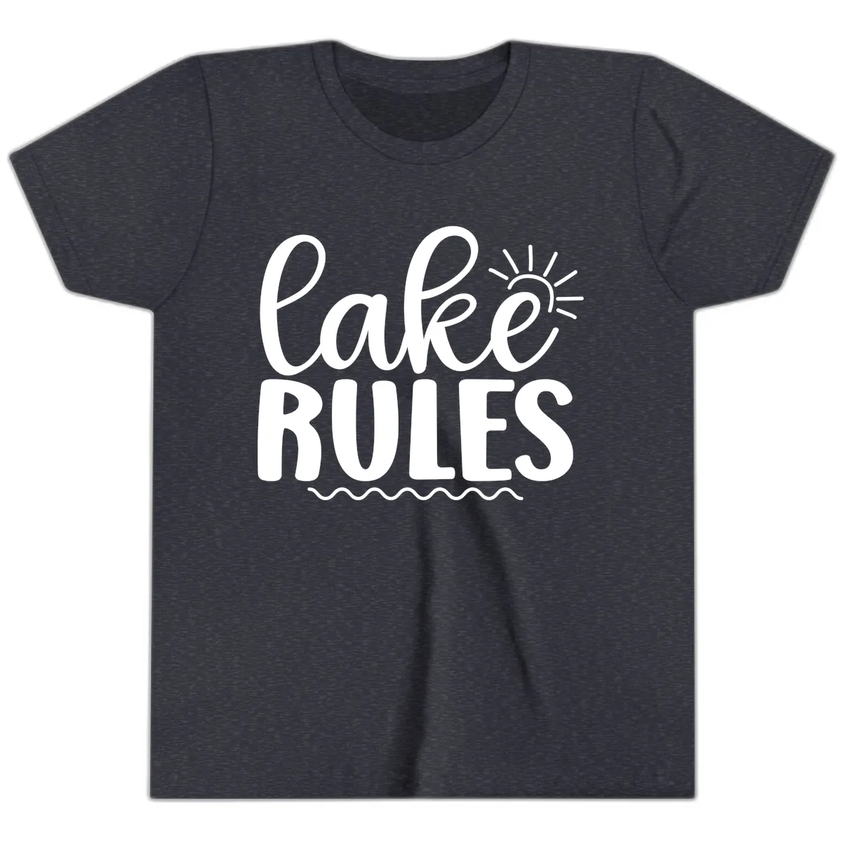 Lake Rules Typography Design Youth T-Shirt in Heather Navy