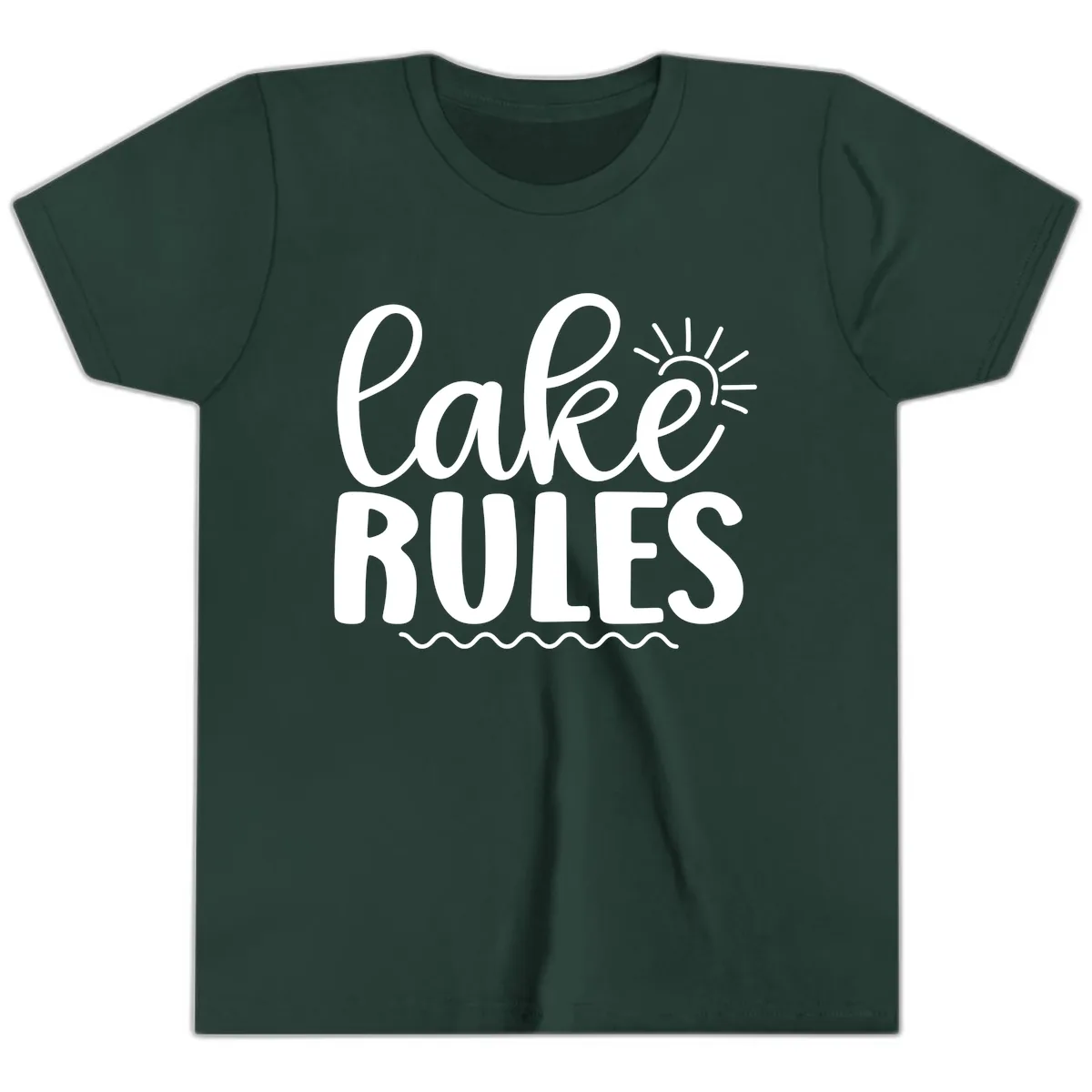Lake Rules Typography Design Youth T-Shirt in Forest