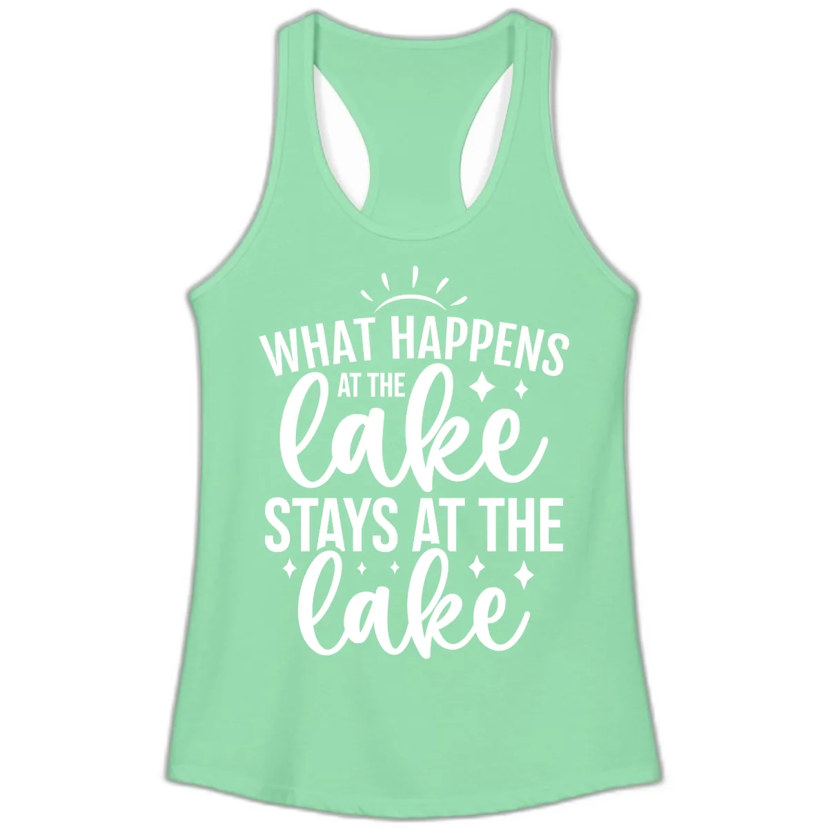 What Happens At The Lake Stays At The Lake Ladies Tank in Solid Mint