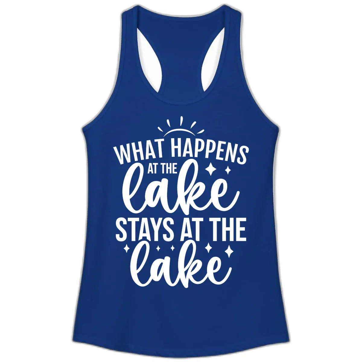 What Happens At The Lake Stays At The Lake Ladies Tank in Solid Royal