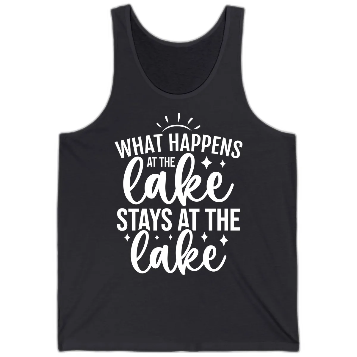 What Happens At The Lake Stays At The Lake Tank in Dark Grey