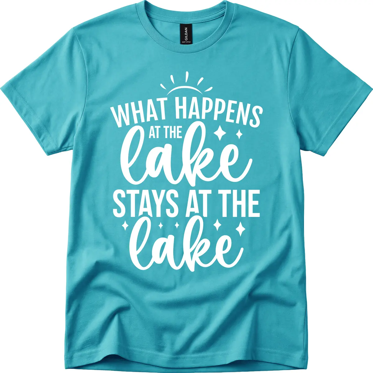 What Happens At The Lake Stays At The Lake T-Shirt in Tropical Blue