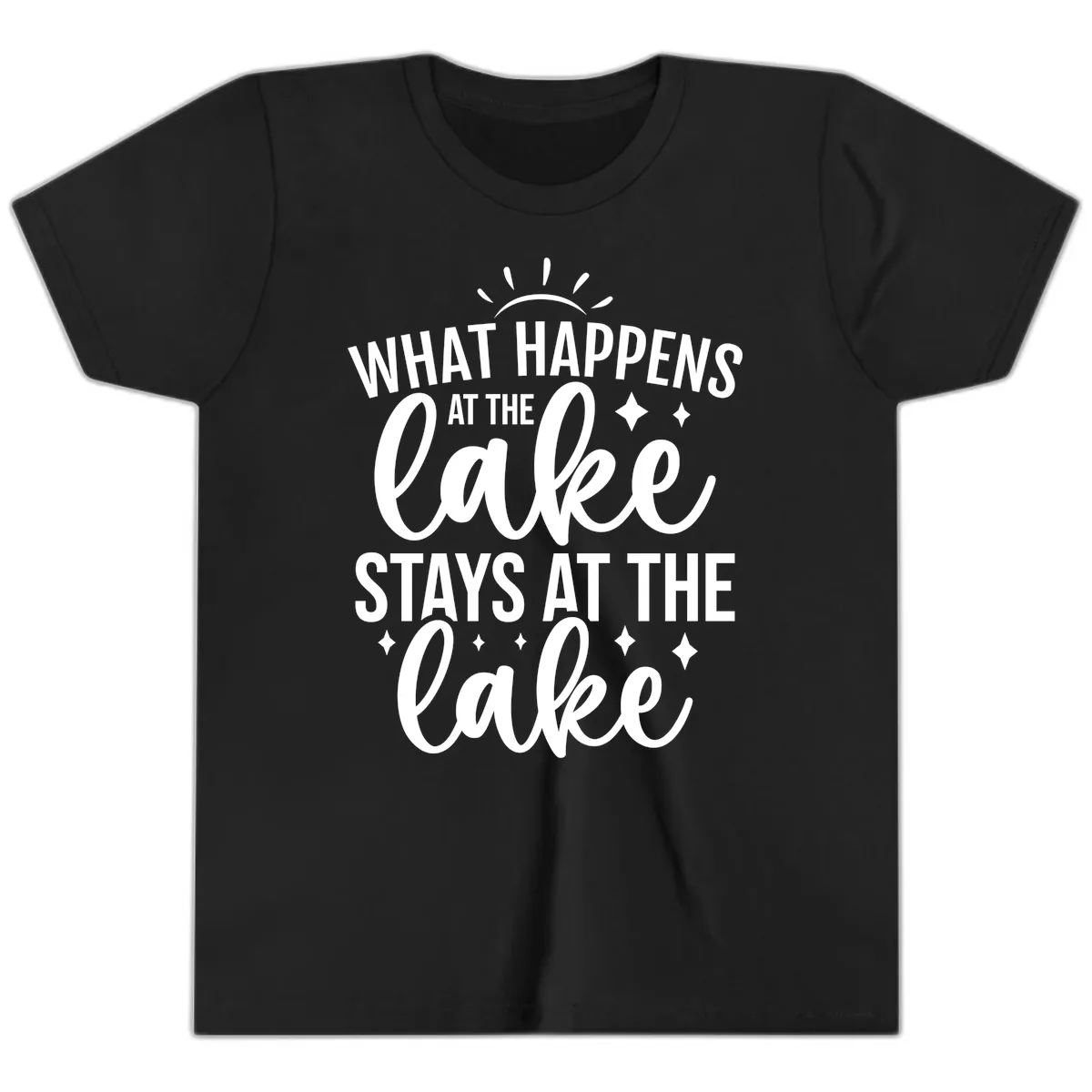 What Happens At The Lake Stays At The Lake Youth T-Shirt in Black