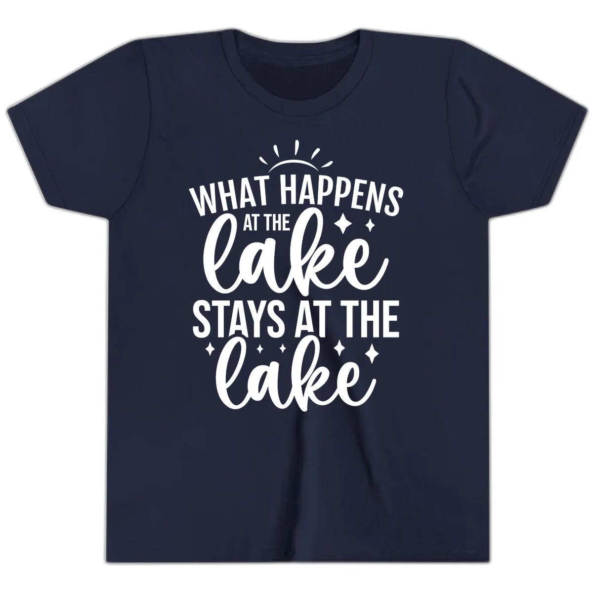 What Happens At The Lake Stays At The Lake Youth T-Shirt in Navy