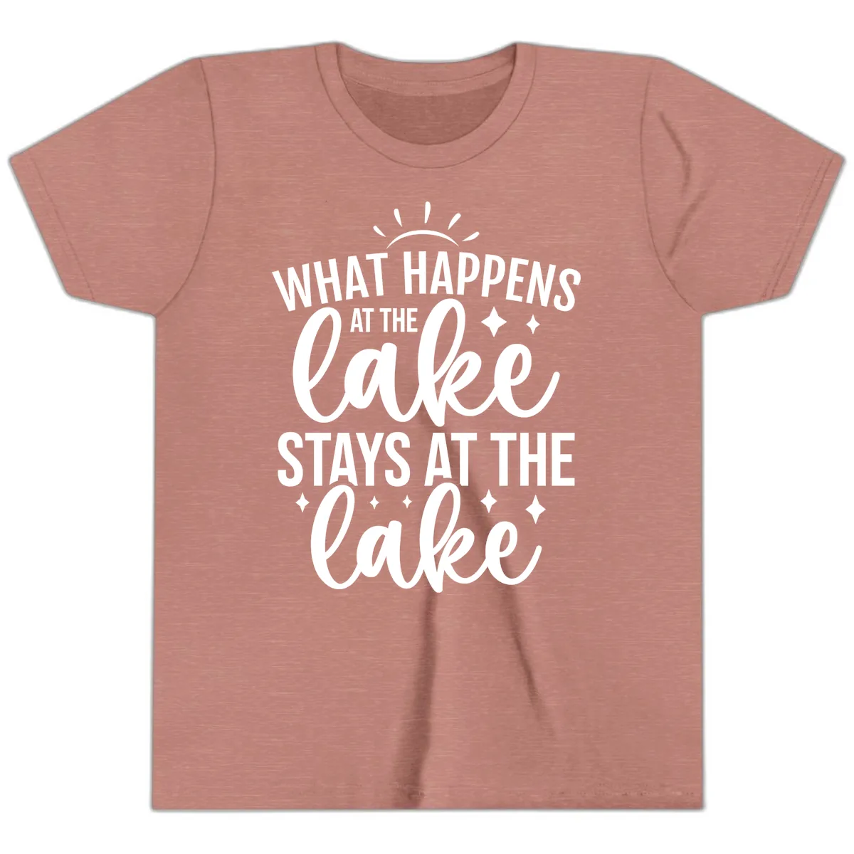 What Happens At The Lake Stays At The Lake Youth T-Shirt in Heather Mauve