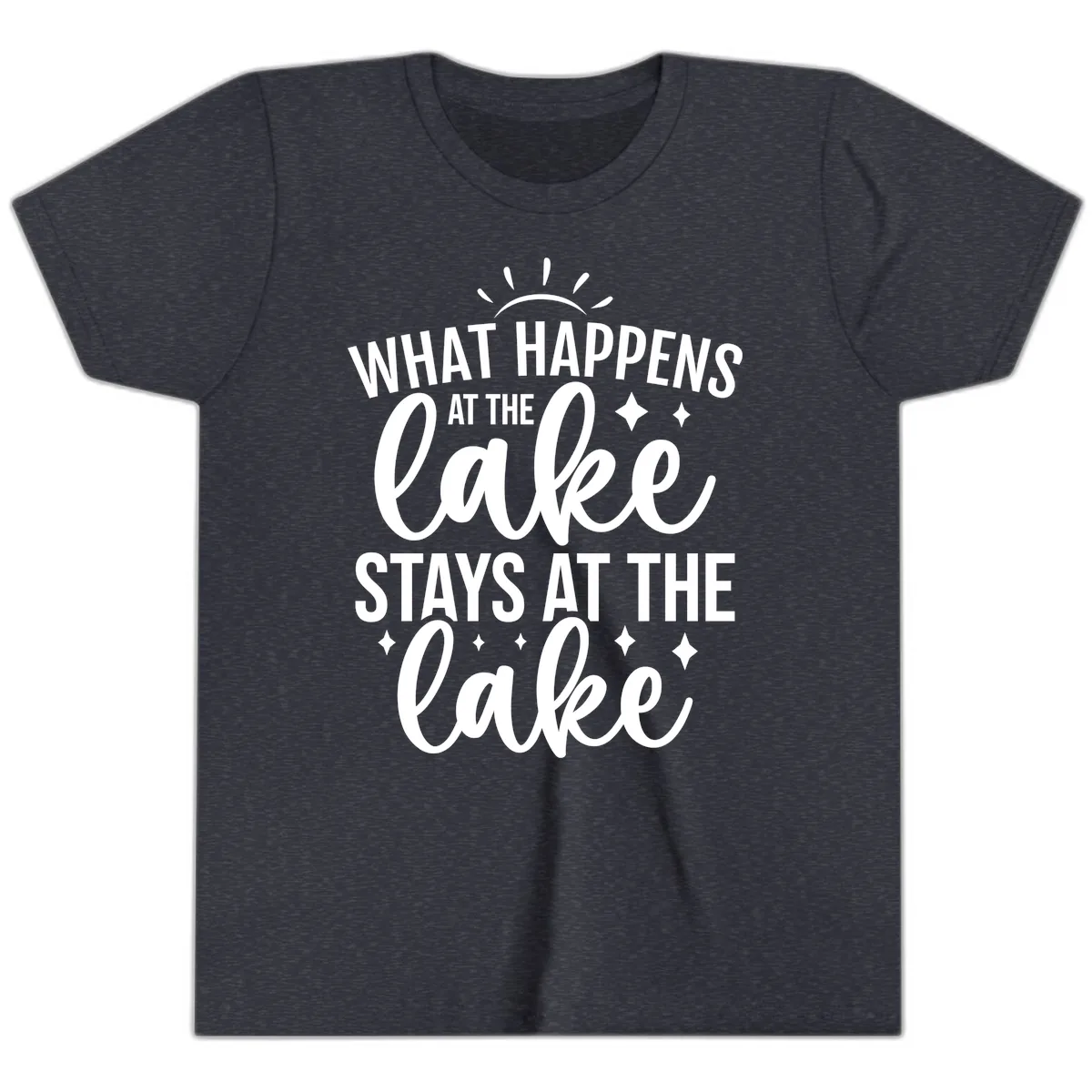What Happens At The Lake Stays At The Lake Youth T-Shirt in Heather Navy