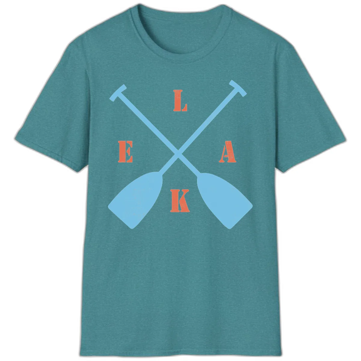 Lake Life Kayak Paddles T-Shirt in Heather Galapagos Blue