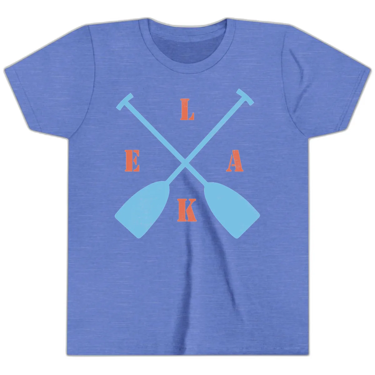 Lake Life Kayak Paddles Youth T-Shirt in Heather Columbia Blue