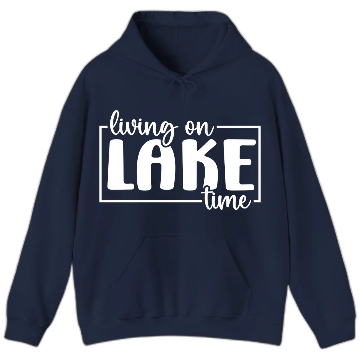 Living On Lake Time Typography Hoodie in Navy