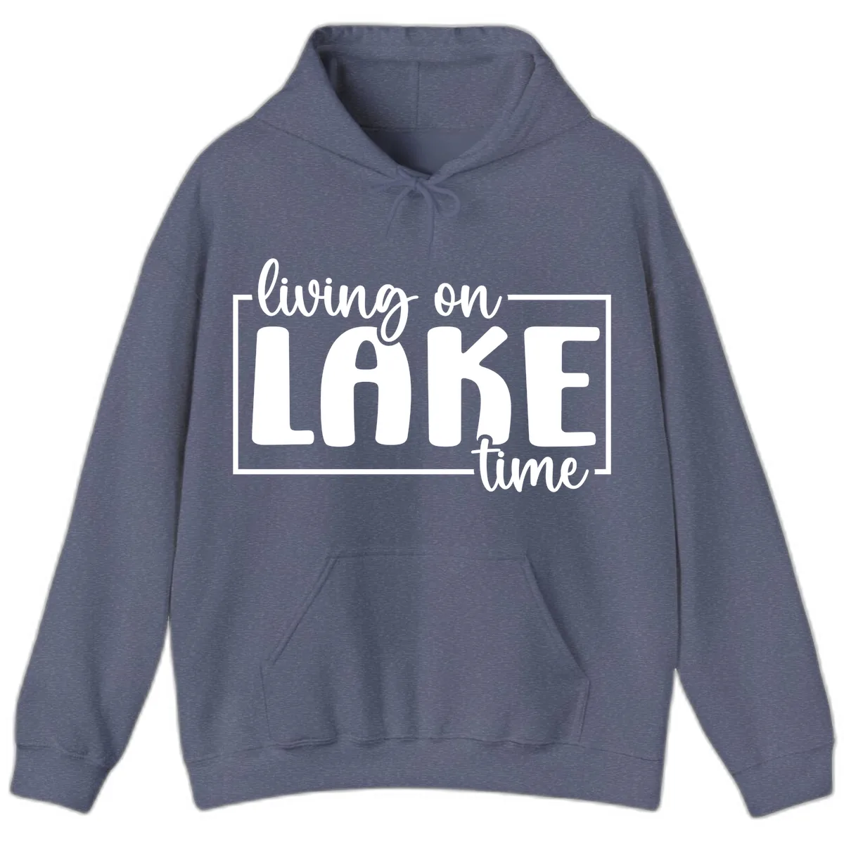 Living On Lake Time Typography Hoodie in Heather Navy