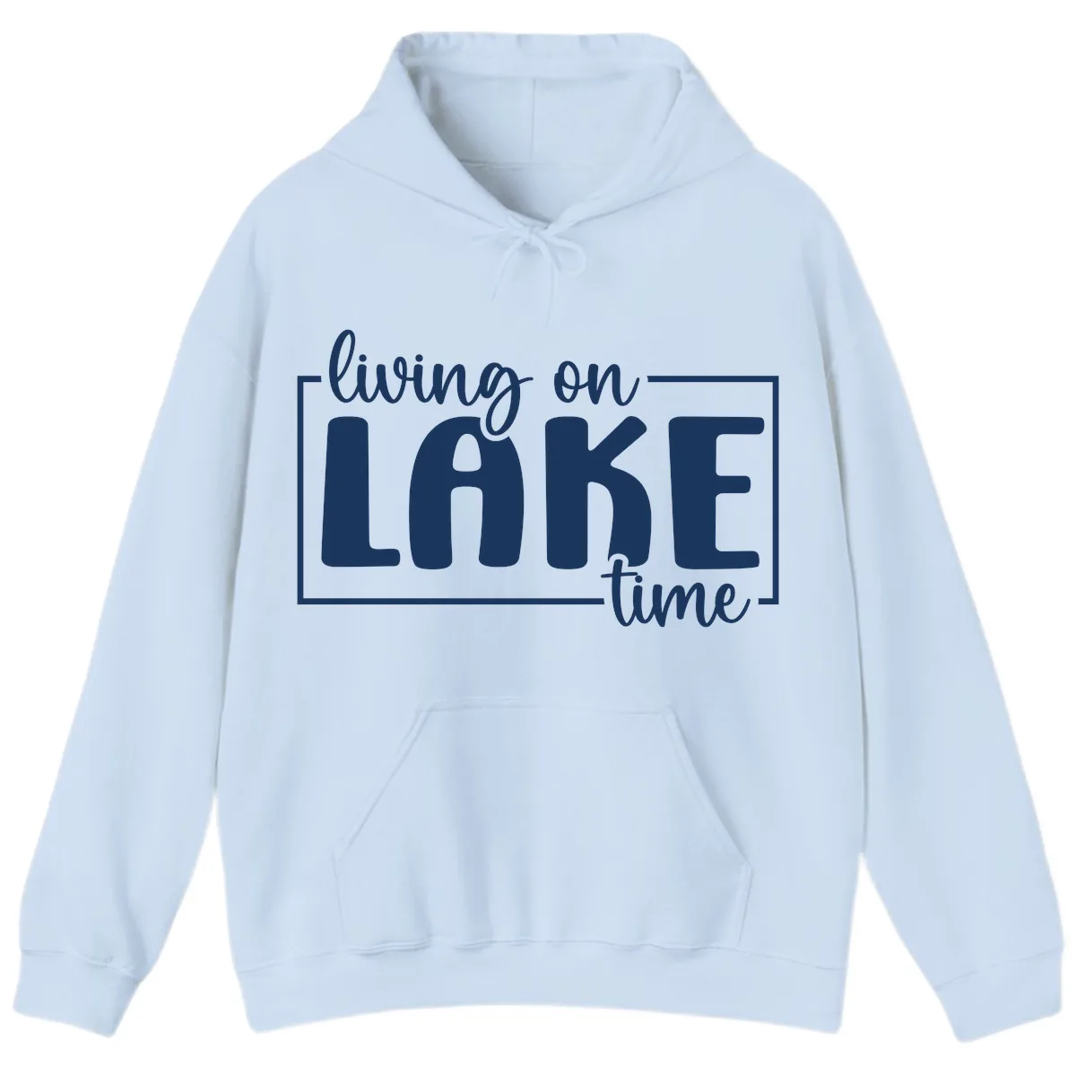 Living On Lake Time Typography Hoodie in Light Blue