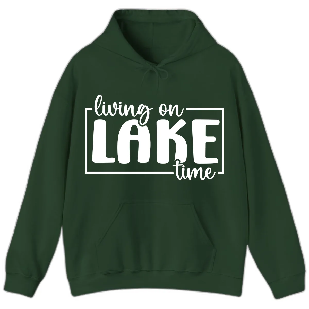 Living On Lake Time Typography Hoodie in Forest Green