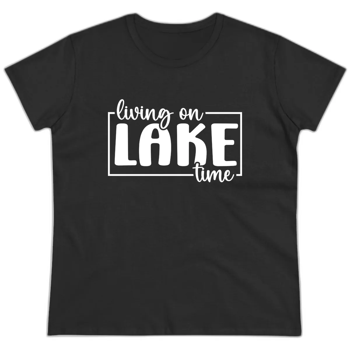 Living On Lake Time Typography Ladies Tee in Black