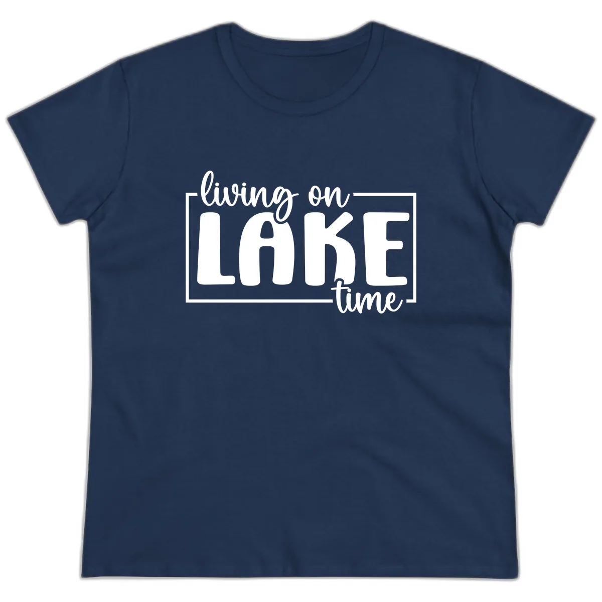 Living On Lake Time Typography Ladies Tee in Navy