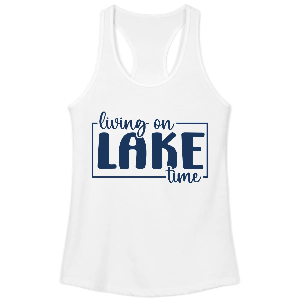 Living On Lake Time Typography Ladies Tank in White