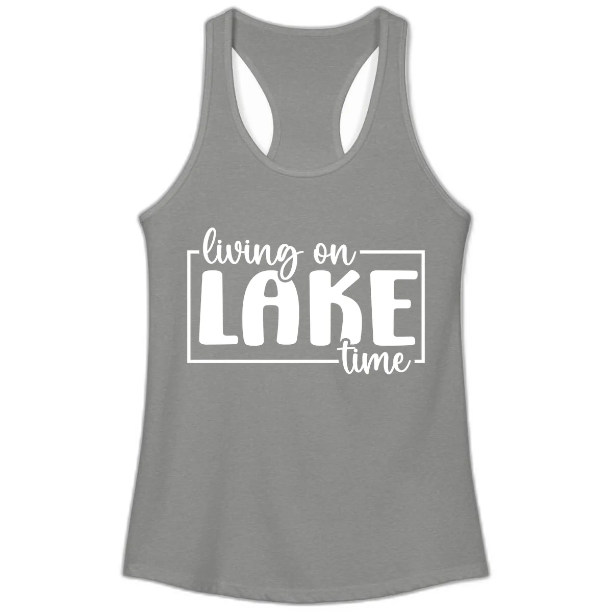 Living On Lake Time Typography Ladies Tank in Heather Grey