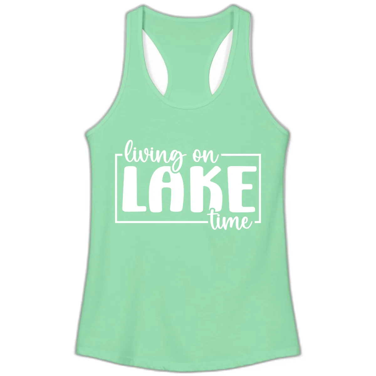 Living On Lake Time Typography Ladies Tank in Solid Mint