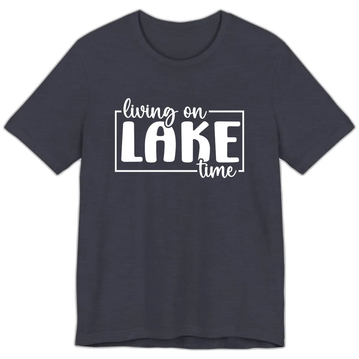 Living On Lake Time Typography Premium T-Shirt in Heather Midnight Navy