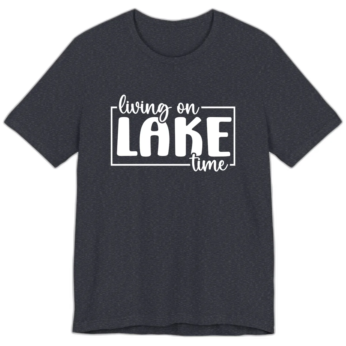 Living On Lake Time Typography Premium T-Shirt in Heather Navy
