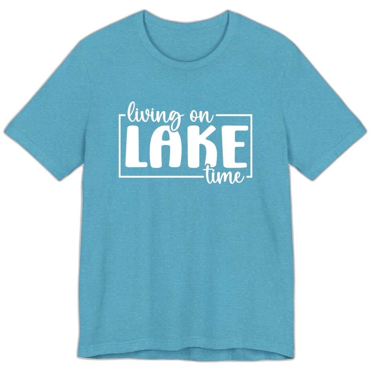 Living On Lake Time Typography Premium T-Shirt in Heather Aqua