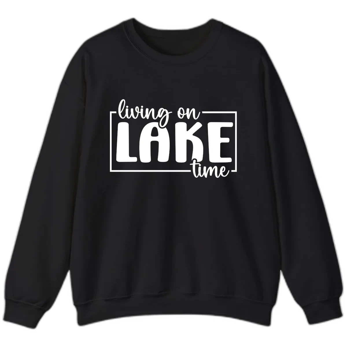 Living On Lake Time Typography Sweatshirt in Black