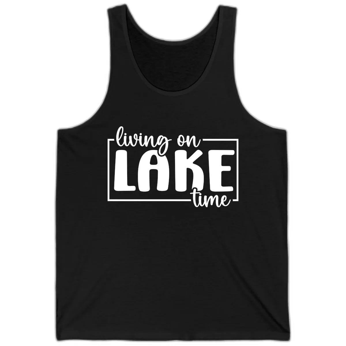 Living On Lake Time Typography Tank in Black