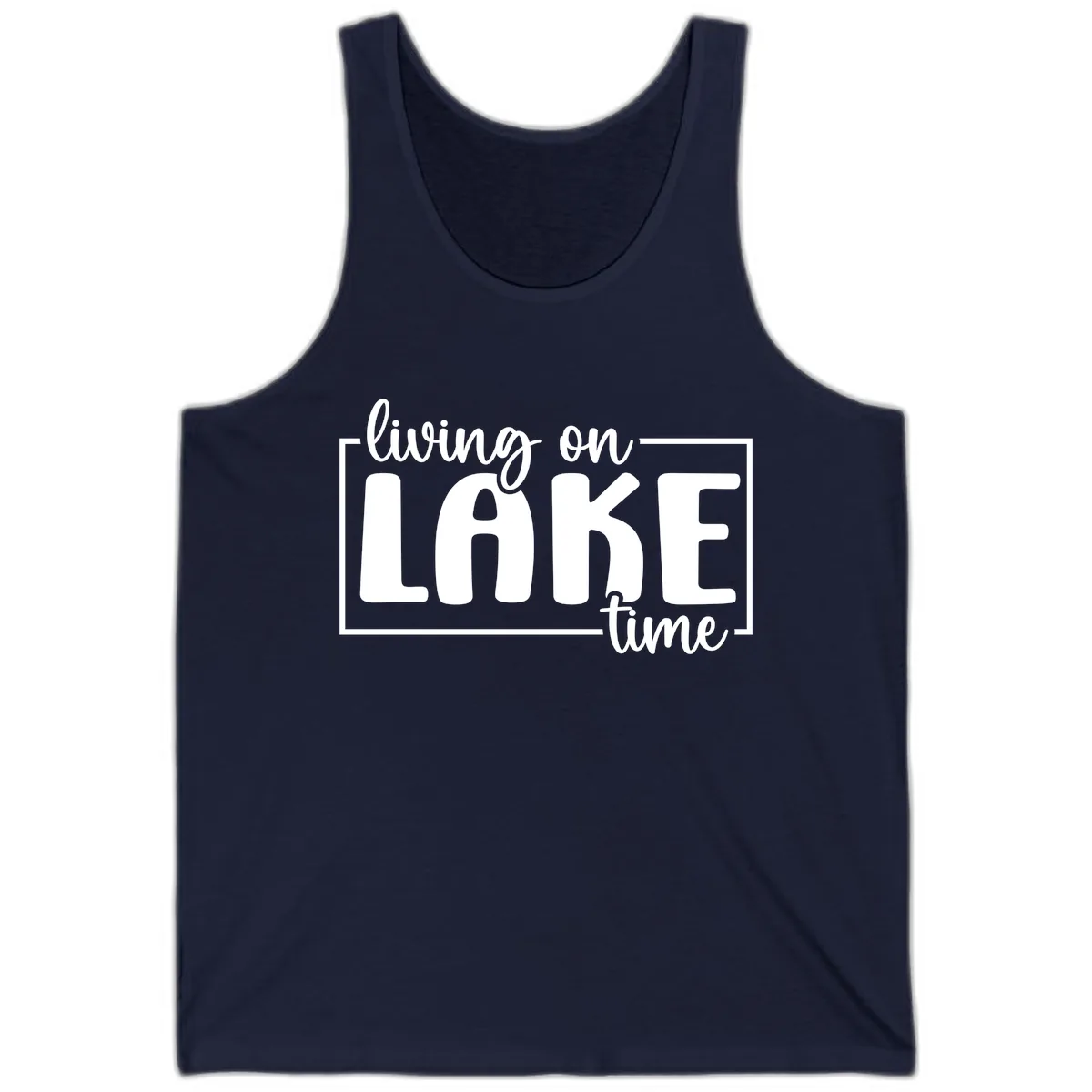 Living On Lake Time Typography Tank in Navy