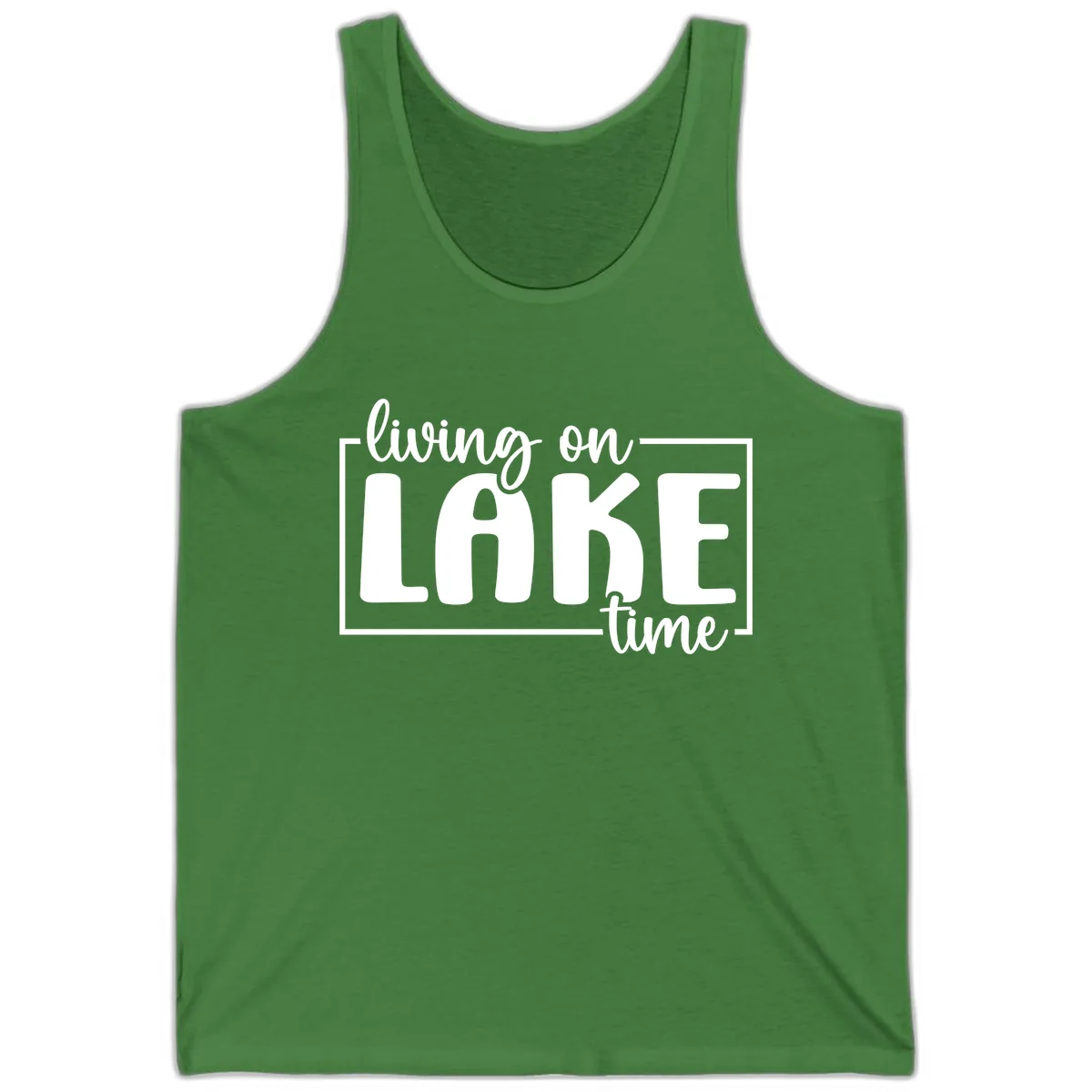 Living On Lake Time Typography Tank in Leaf
