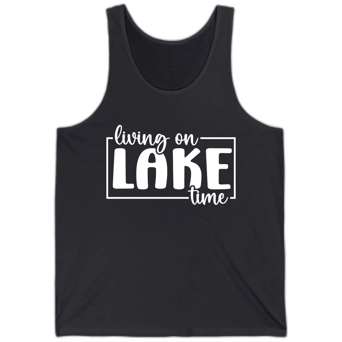 Living On Lake Time Typography Tank in Dark Grey