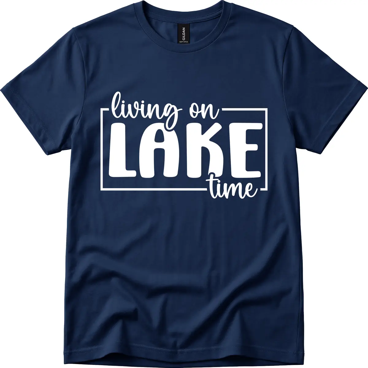 Living On Lake Time Typography T-Shirt in Navy
