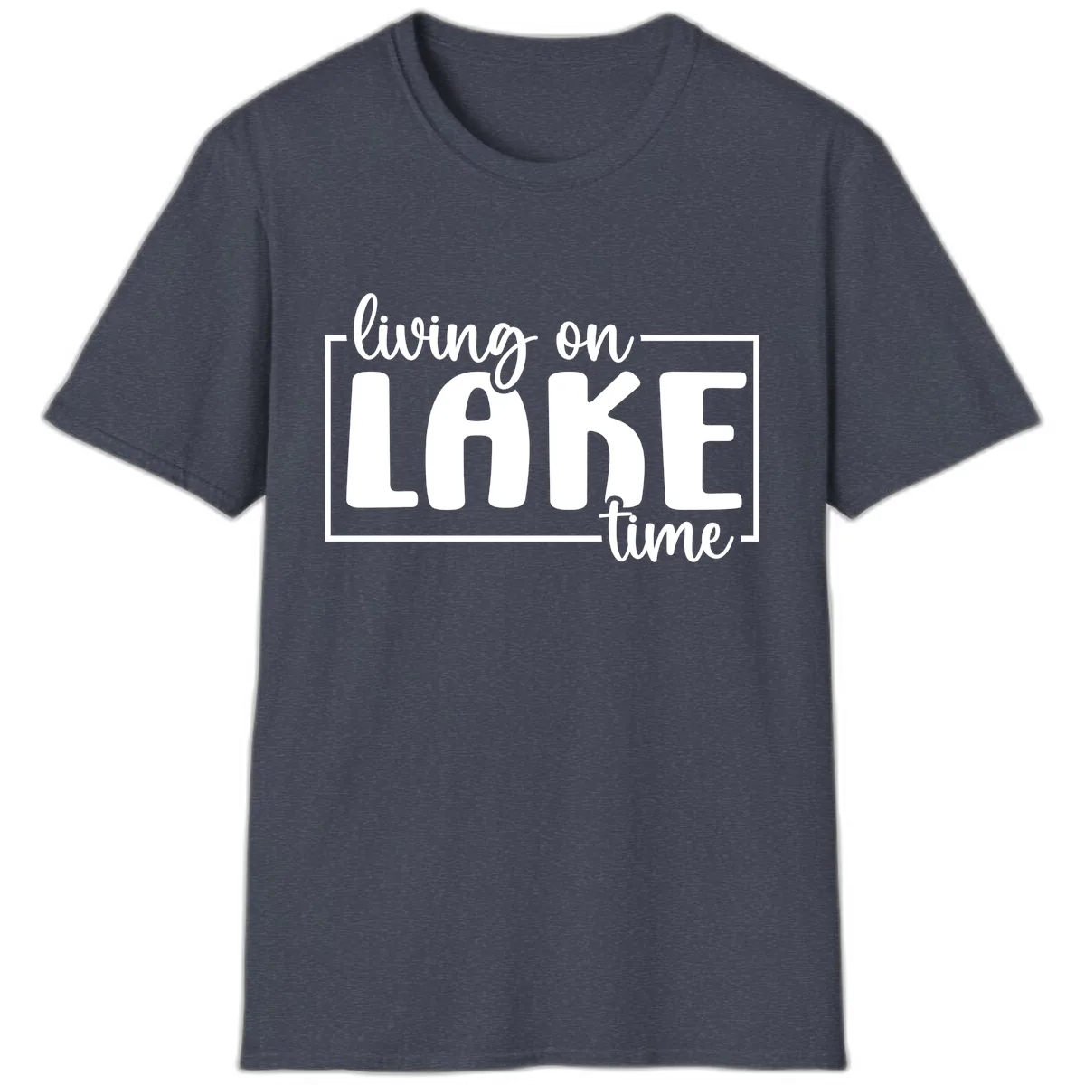 Living On Lake Time Typography T-Shirt in Heather Navy